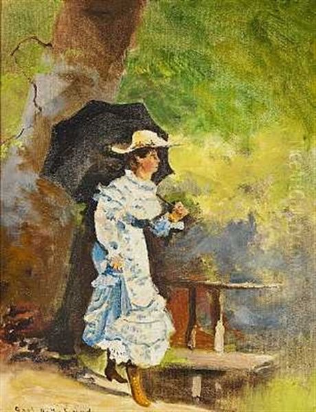 Ung Kvinde I Hvid Kjole Med Parasol - view 1