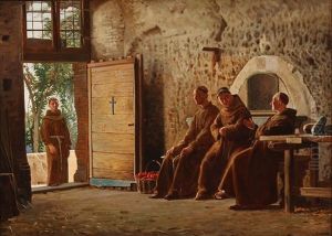 Monks In An Italian Monastery by Frederik Christian Lund