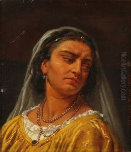 Portrait Of An Italian Woman With Pearl Necklaces And A Veil