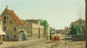 Townscape From Flensburg With Sweeper And Cart by Frederik Christian Lund