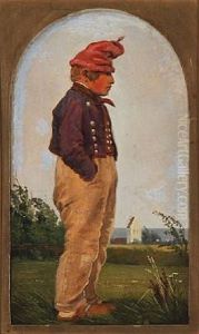 Peasant Boy In A Landscape by Frederik Christian Lund