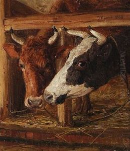 Two Cows In A Stable by Frederik Christian Lund