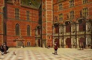 King Christian Iv In The Inner Courtyard Of Frederiksborg Castle by Frederik Christian Lund