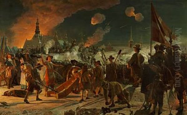 Stormen Paa Kjobenhavn Natten Imellem Den 10de Og 11te Febr. 1659. Det Forste Angreb Paa Volden, Som Foregik, Hvor Stormgade Nu Ligger. De Svenske Have Ifort Sig Hvide Skjorter, For At De Ikke Skulle Kjendes Fra Sneen... - view 1