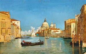 En Gondol Pa Canale Grande Med Udsigt Mod Kirken Santa Maria Della Salute