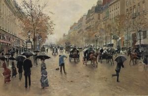 Boulevard Poissonniere En Automne by Jean-Georges Beraud