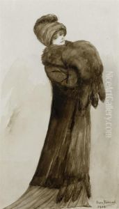 Elegant Woman In A Fur Wrap by Jean-Georges Beraud