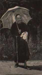 En Munk Under En Gr+n Parasol En Munk Under En Gr+n Parasol