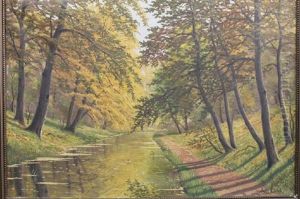 Autumn Landscape With Quiet Stream Flanked By Path To Right by Jens Lund