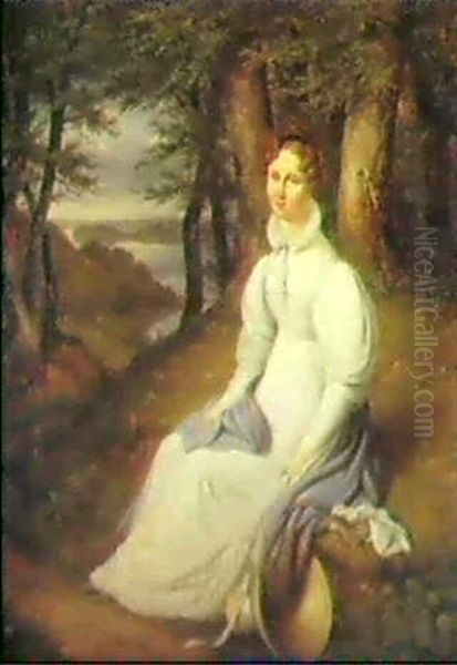 Portraet Af Eleanor Anastatia Hage (1804-1831) Siddende I   Skoven Ved Frederiksdal - view 1