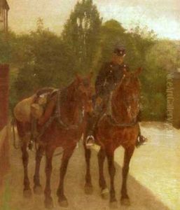 Portrait Of A Soldier On Horseback Leading Another Horse by Soren Jorgensen Lund