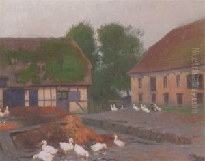 Farmyard With Ducks by Soren Jorgensen Lund
