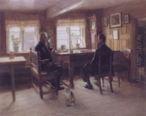 Bondestueinterior Med To Maend Ved Et Bord Bondestueinterior Med To Maend Ved Et Bord