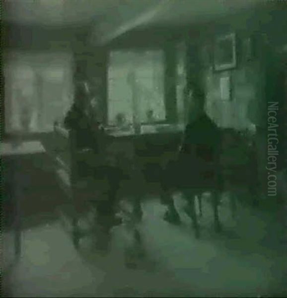 Bondestueinterior Med To Piberygende Maend Og En Kat - view 1