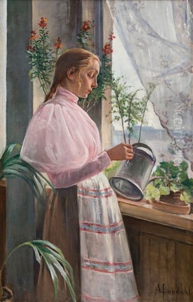 Girl Watering Flowers - view 1