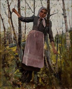 Girl In Birch Forest by Amelie Lundahl