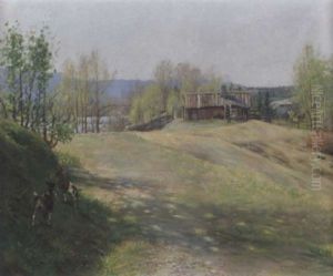 Sommarlandskap Med Getter Vid Gard by Robert Karl Lundberg