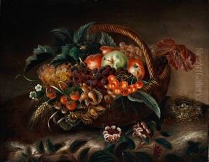 A Basket Of Apples, Grapes, Strawberries, Cherries And Nuts
