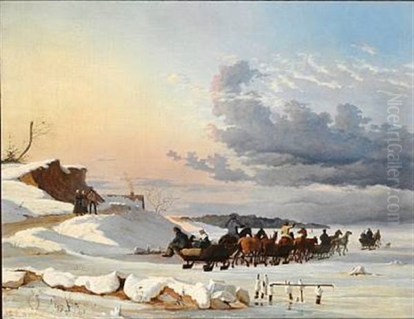 Swedish Sledges On Their Way Back After Having Sold Goods In Copenhagen. The Slope At Skovshoved. Painted In Nyboder In The Winter - view 1