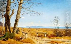 Vinterlandskab Uden Sne. Motiv Fra Julebaeksbroen Med Udsigt Mod Kullen Og Hoganas by Johan Thomas Lundbye