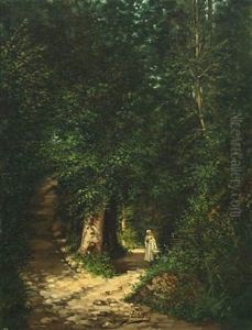 Forest Scape With A Young Woman Forest Scape With A Young Woman