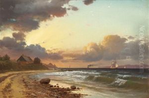 Abendstimmung In Der Bucht Mit Segelschiffen Am Horizont by Anders Christian Lunde