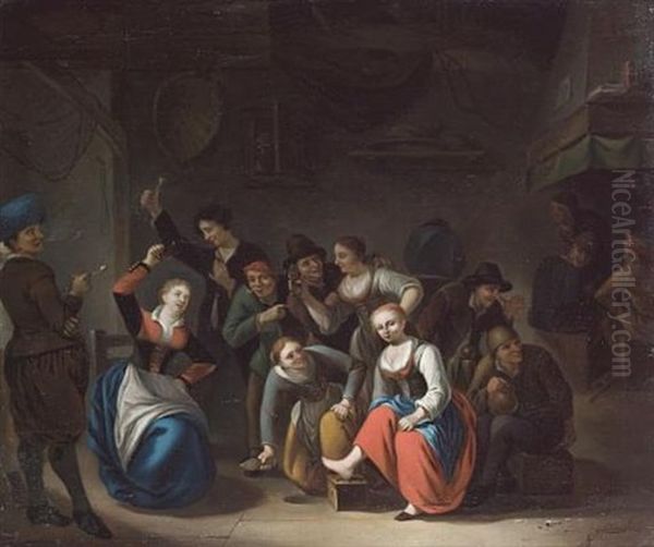 An Interior With Figures Playing La Main Chaud - view 1