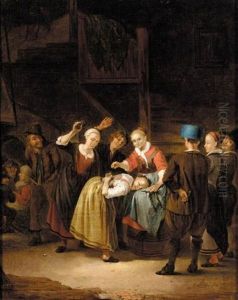 Interior With Figures Playing La Main Chaud by Gerrit Lundens
