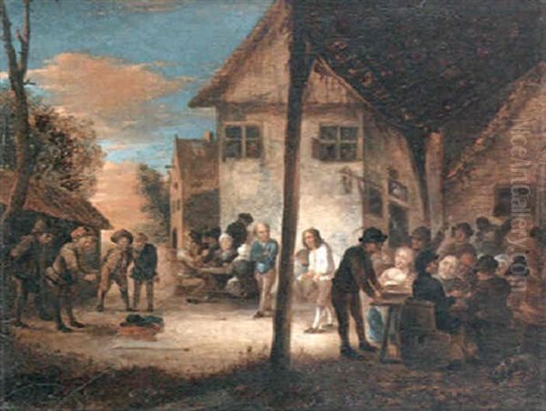 A Courtyard Scene At The Swann Inn With Peasants Carousing And Playing Bowls - view 1