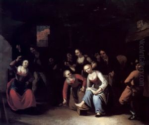 Tavern Interior With Peasants Playing The Slipper Game