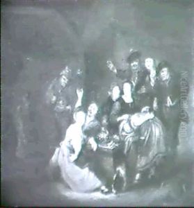 Peasants In An Interior Playing A Game Of Le Main Chaud by Gerrit Lundens