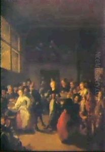 A Married Couple Leading The Dance At A Wedding Feast by Gerrit Lundens