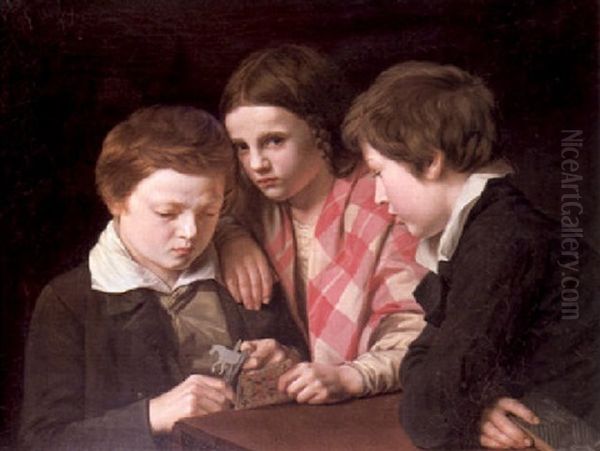 Portrait Of The Artist's Three Children Playing At A Table - view 1
