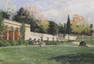 Parklandskap Med Kvinna Med Parasoll-motiv Fran Villa Borghese