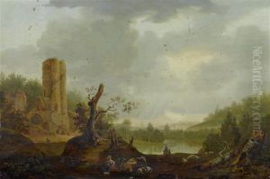 Peasant Couple Resting Before A Ruin by Nicolaes Berchem