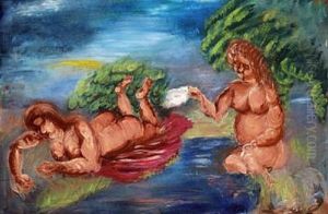 Figure Composition. Two Nudes In A Landscape With A Stream by Vilhelm Lundstrom