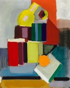 Opstilling. En Appelsin, Stabel Af Papirruller Og En Lille Gul Kande (still Life. An Orange, A Stack Of Paper Rolls And A Little Yellow Pitcher) Opstilling. En Appelsin, Stabel Af Papirruller Og En Lille Gul Kande (still Life. An Orange, A Stack Of Paper Rolls And A Little Yellow Pitcher)