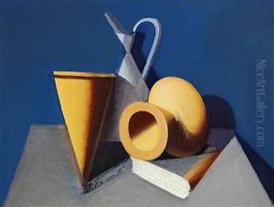 Opstilling Med Kander, Vase Og Bog by Vilhelm Lundstrom
