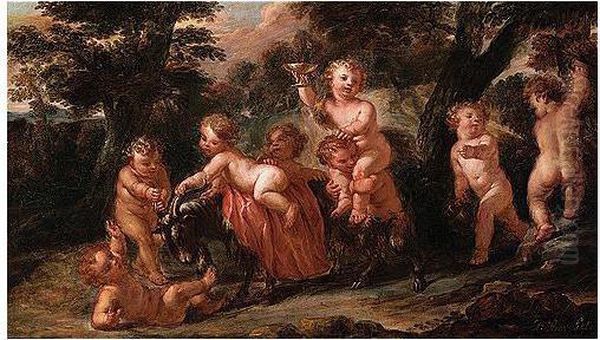 Putti Disporting With A Goat In A Landscape - view 1