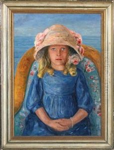 Young Girl With Hat Sitting In A Basket Chair
