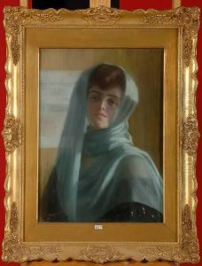 Portrait D'une Elegante Au Voile Bleu
