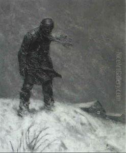 Man Outside In Snowstorm by Fernand Harvey Lungren