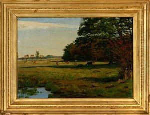 Landsape With Cows On The Field by Agnes Cathinka Vilhelmine Lunn