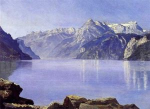 Urnersee (vierwaldstattersee) Med Uri Rothstock Set Fra Mylenstein Ved Brunnen by Agnes Cathinka Vilhelmine Lunn