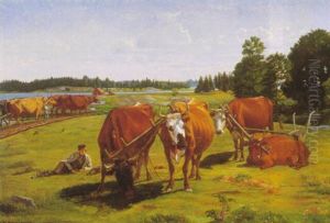 Middagshvil. Landskab Med Vogterdreng Og Koer by Agnes Cathinka Vilhelmine Lunn