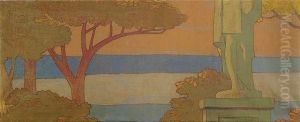 Coastal Landscape With A Statue by Emile Berchmans
