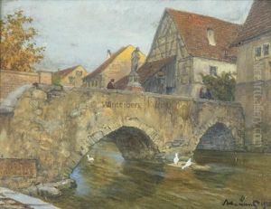 Brucke Mit Heiligen In Bruchsal by Adolf Luntz