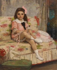 Jeune Fille Avec Son Ours En Peluche by Emile Berchmans
