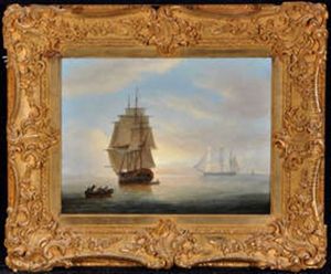 A Sailing Ship At Dusk In Calm Water by Thomas Luny
