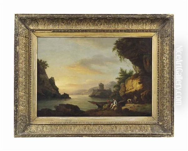 A River Landscape With Figures Conversing By A Beached Boat - view 1